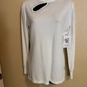 NEW  Embellished Ivory and Rhinestone Maternity Lightweight Sweater